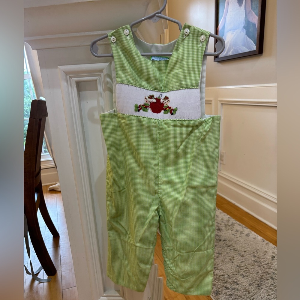 Charming Green Kids Overalls with Embroidered Motif